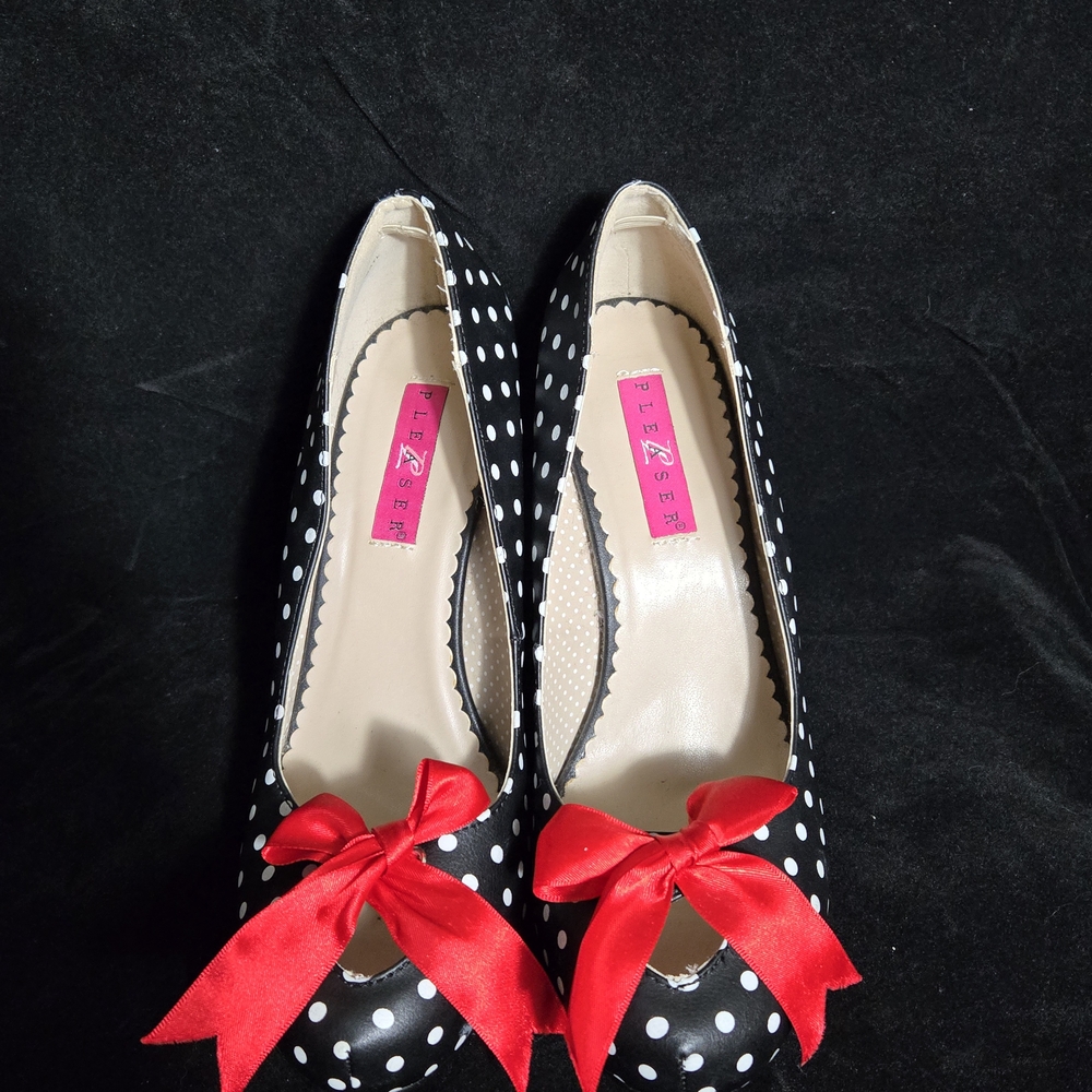 Bettie Page Polka Dot Flats with Vibrant Red Bow
